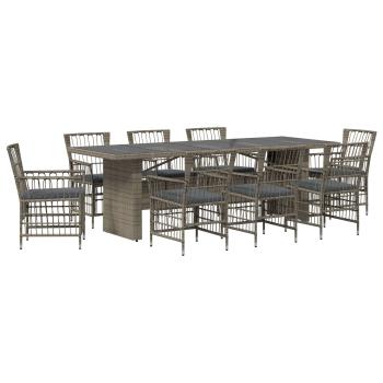 Outdoor-Essgruppe 9 stk. Grau Poly-Rattan