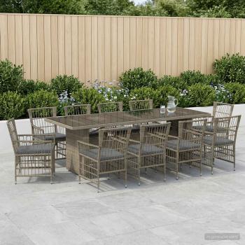 ARDEBO.de - Outdoor-Essgruppe 11 stk. Grau Poly-Rattan