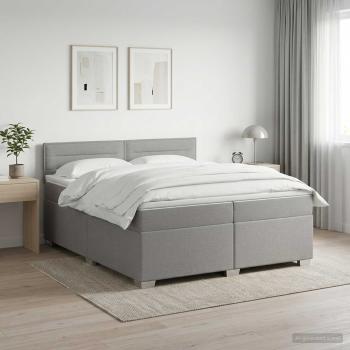 ARDEBO.de - Boxspringbett mit Matratze Hellgrau 200 x 200 cm Stoff