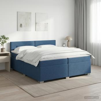 ARDEBO.de - Boxspringbett mit Matratze mit Kopfteil Blau 200 x 200 cm Stoff