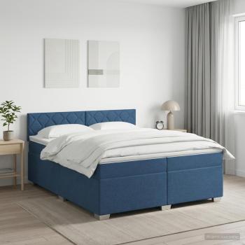 ARDEBO.de - Boxspringbett mit Matratze mit Kopfteil Blau 200 x 200 cm Stoff