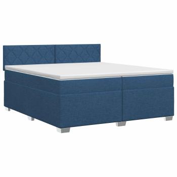 Boxspringbett mit Matratze mit Kopfteil Blau 200 x 200 cm Stoff