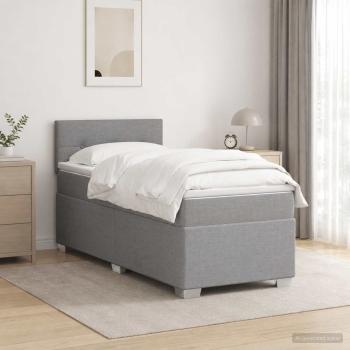 ARDEBO.de - Boxspringbett mit Matratze Hellgrau 90 x 190 cm Stoff