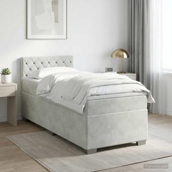 ARDEBO.de - Boxspringbett mit Matratze Hellgrau 90 x 190 cm Samt