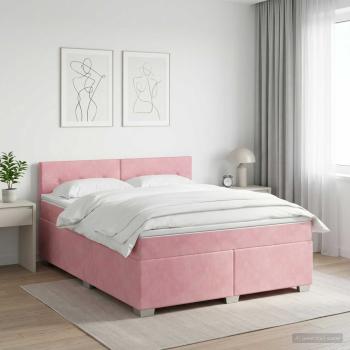 ARDEBO.de - Boxspringbett mit Matratze mit Kopfteil Rosa 140 x 190 cm Samt