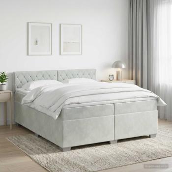 ARDEBO.de - Boxspringbett mit Matratze Hellgrau 200 x 200 cm Samt