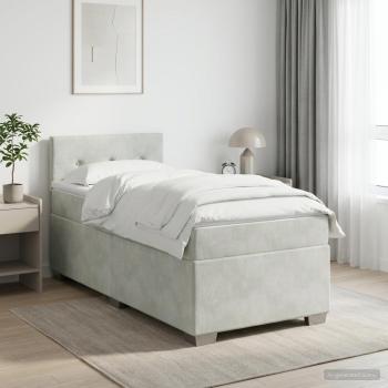ARDEBO.de - Boxspringbett mit Matratze Hellgrau 90 x 190 cm Samt