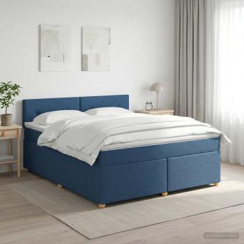 ARDEBO.de - Boxspringbett mit Matratze mit Kopfteil Blau 140 x 190 cm Stoff