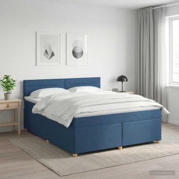 ARDEBO.de - Boxspringbett mit Matratze mit Kopfteil Blau 180 x 200 cm Stoff