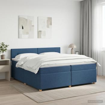 ARDEBO.de - Boxspringbett mit Matratze mit Kopfteil Blau 200 x 200 cm Stoff