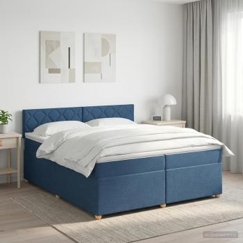 ARDEBO.de - Boxspringbett mit Matratze mit Kopfteil Blau 200 x 200 cm Stoff