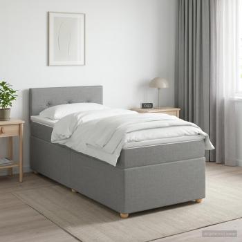 ARDEBO.de - Boxspringbett mit Matratze Hellgrau 90 x 190 cm Stoff