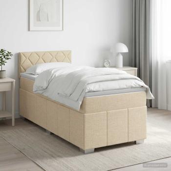 ARDEBO.de - Boxspringbett mit Matratze mit Kopfteil Creme 80 x 200 cm Stoff