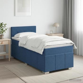 ARDEBO.de - Boxspringbett mit Matratze mit Kopfteil Blau 90 x 200 cm Stoff