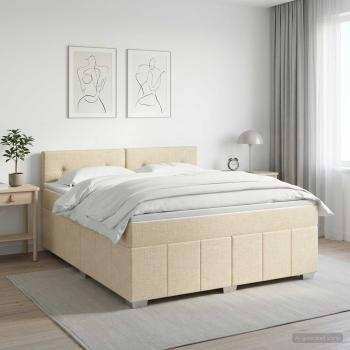 ARDEBO.de - Boxspringbett mit Matratze Creme 140 x 190 cm Stoff