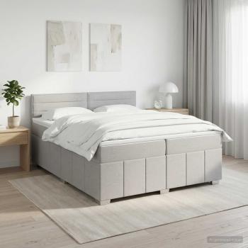 ARDEBO.de - Boxspringbett mit Matratze Hellgrau 200 x 200 cm Stoff