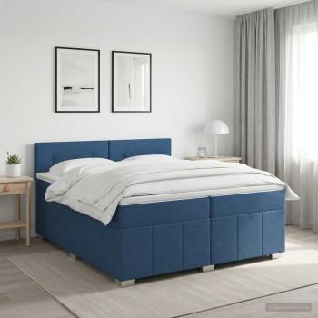 ARDEBO.de - Boxspringbett mit Matratze mit Kopfteil Blau 200 x 200 cm Stoff