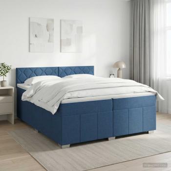ARDEBO.de - Boxspringbett mit Matratze mit Kopfteil Blau 200 x 200 cm Stoff