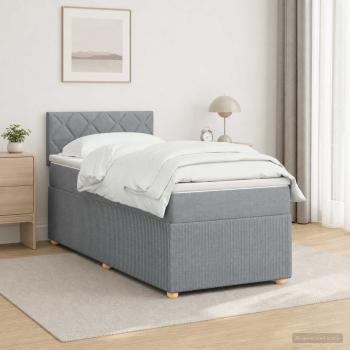 ARDEBO.de - Boxspringbett mit Matratze Hellgrau 90 x 200 cm Stoff