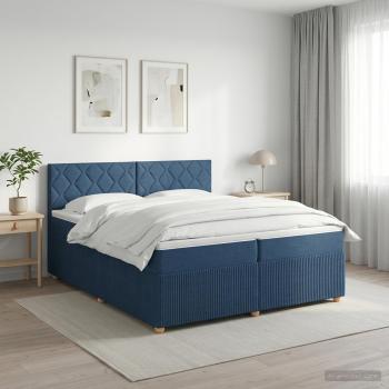 ARDEBO.de - Boxspringbett mit Matratze mit Kopfteil Blau 200 x 200 cm Stoff