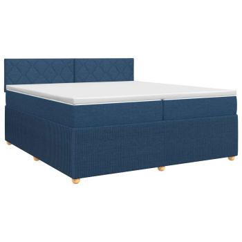Boxspringbett mit Matratze mit Kopfteil Blau 200 x 200 cm Stoff