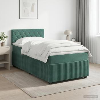 ARDEBO.de - Boxspringbett mit Matratze Dunkelgrün 90 x 190 cm Samt