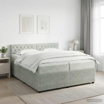 ARDEBO.de - Boxspringbett mit Matratze Hellgrau 200 x 200 cm Samt