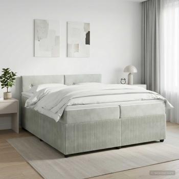 ARDEBO.de - Boxspringbett mit Matratze Hellgrau 200 x 200 cm Samt