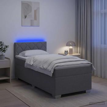 ARDEBO.de - Boxspringbett mit Matratze und LED Hellgrau 80 x 200 cm Stoff