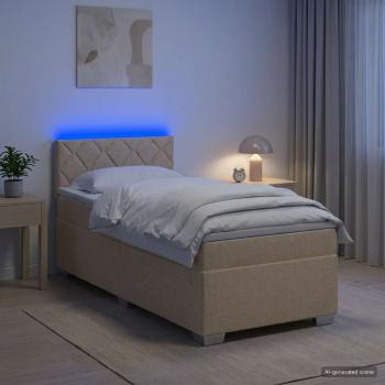 ARDEBO.de - Boxspringbett mit Matratze und LED Creme 80 x 200 cm Stoff