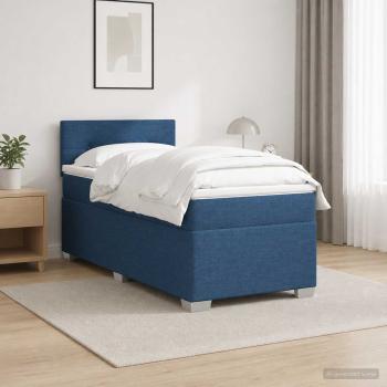 Boxspringbett mit Matratze und LED Blau 90 x 190 cm Stoff