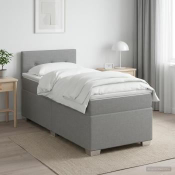 Boxspringbett mit Matratze und LED Hellgrau 90 x 200 cm Stoff