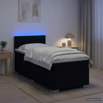 ARDEBO.de - Boxspringbett mit Matratze und LED Schwarz 90 x 200 cm Stoff