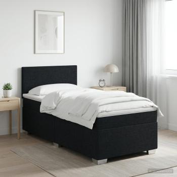 Boxspringbett mit Matratze und LED Schwarz 100 x 200 cm Stoff