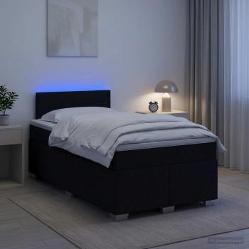 ARDEBO.de - Boxspringbett mit Matratze und LED Schwarz 120 x 200 cm Stoff