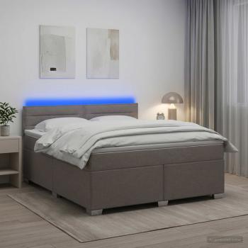 ARDEBO.de - Boxspringbett mit Matratze und LED Taupe 140 x 190 cm Stoff