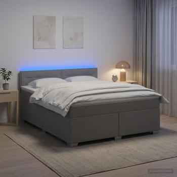 ARDEBO.de - Boxspringbett mit Matratze und LED Hellgrau 140 x 200 cm Stoff