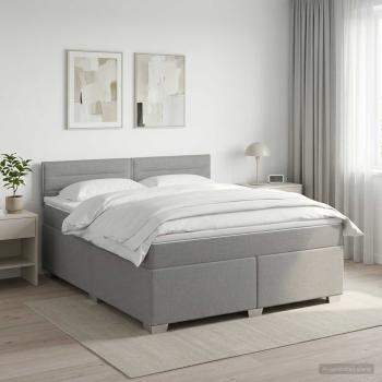 Boxspringbett mit Matratze und LED Hellgrau 140 x 200 cm Stoff
