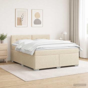 ARDEBO.de - Boxspringbett mit Matratze und LED Creme 140 x 200 cm Stoff
