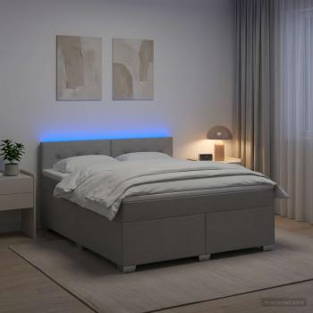ARDEBO.de - Boxspringbett mit Matratze und LED Hellgrau 160 x 200 cm Stoff