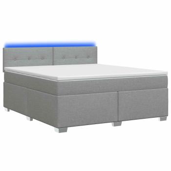 Boxspringbett mit Matratze und LED Hellgrau 160 x 200 cm Stoff