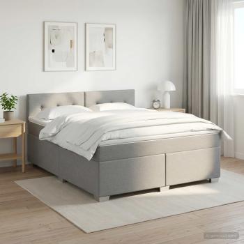 Boxspringbett mit Matratze und LED Hellgrau 160 x 200 cm Stoff