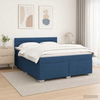ARDEBO.de - Boxspringbett mit Matratze und LED Blau 180 x 200 cm Stoff