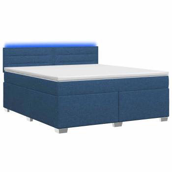 Boxspringbett mit Matratze und LED Blau 180 x 200 cm Stoff