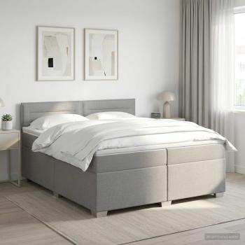 Boxspringbett mit Matratze und LED Hellgrau 200 x 200 cm Stoff