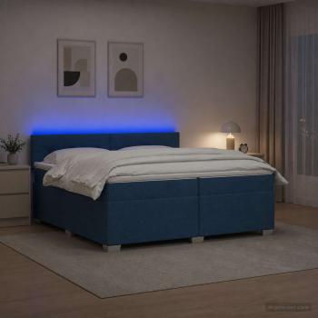 Boxspringbett mit Matratze und LED Blau 200 x 200 cm Stoff