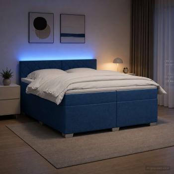 ARDEBO.de - Boxspringbett mit Matratze und LED Blau 200 x 200 cm Stoff