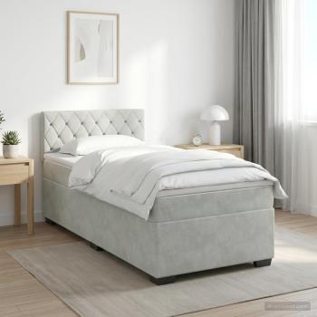 Boxspringbett mit Matratze und LED Hellgrau 80 x 200 cm Samt