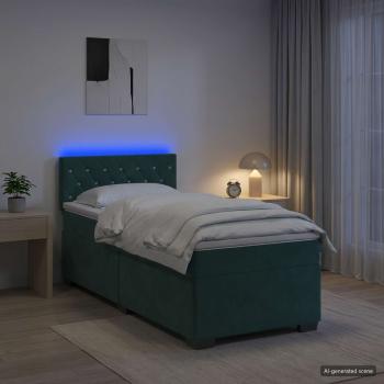 ARDEBO.de - Boxspringbett mit Matratze und LED Dunkelgrün 80 x 200 cm Samt