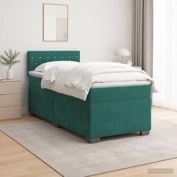 Boxspringbett mit Matratze und LED Dunkelgrün 80 x 200 cm Samt